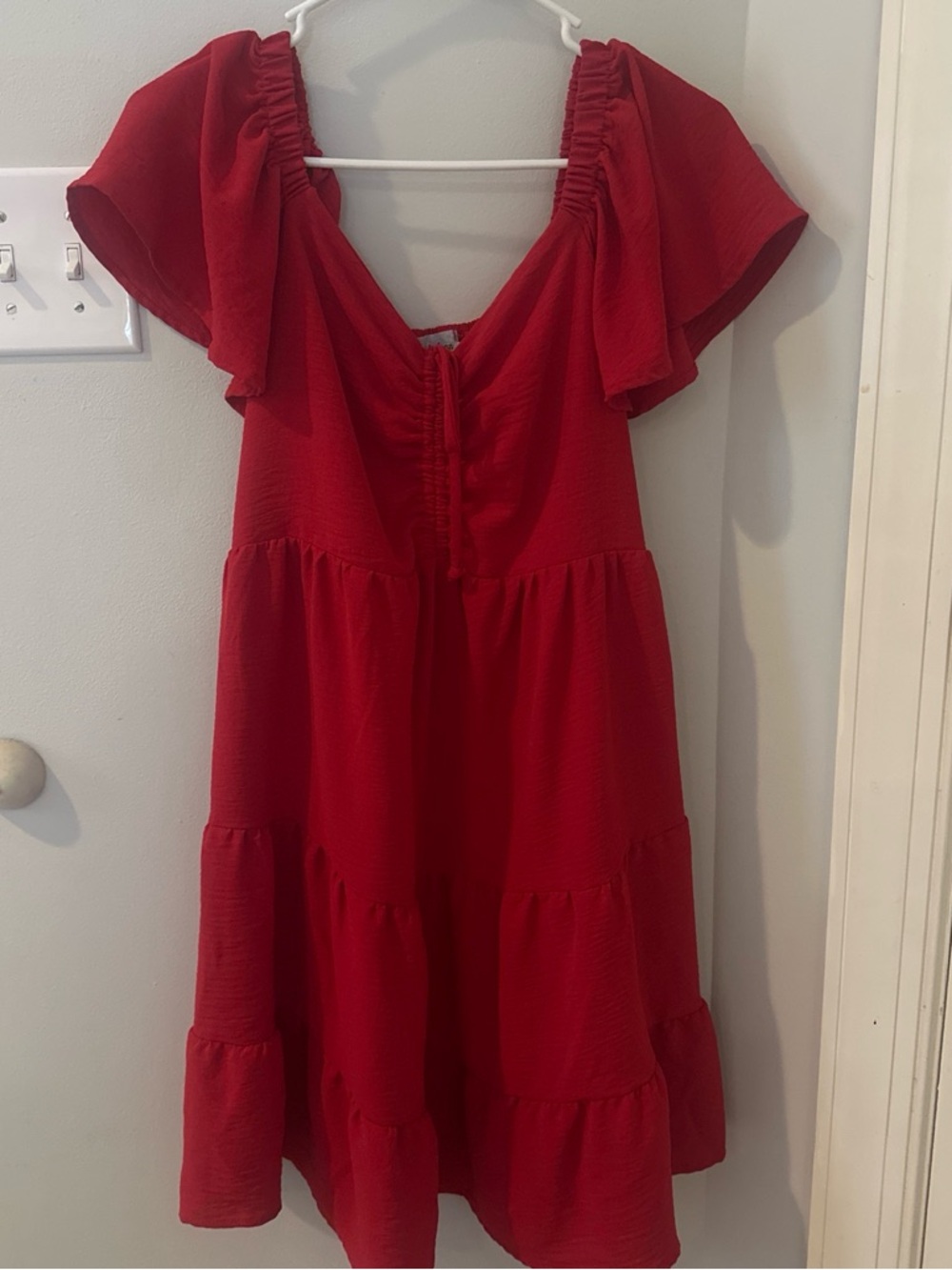 Red Ruffle Sleeve Tiered Summer Dress